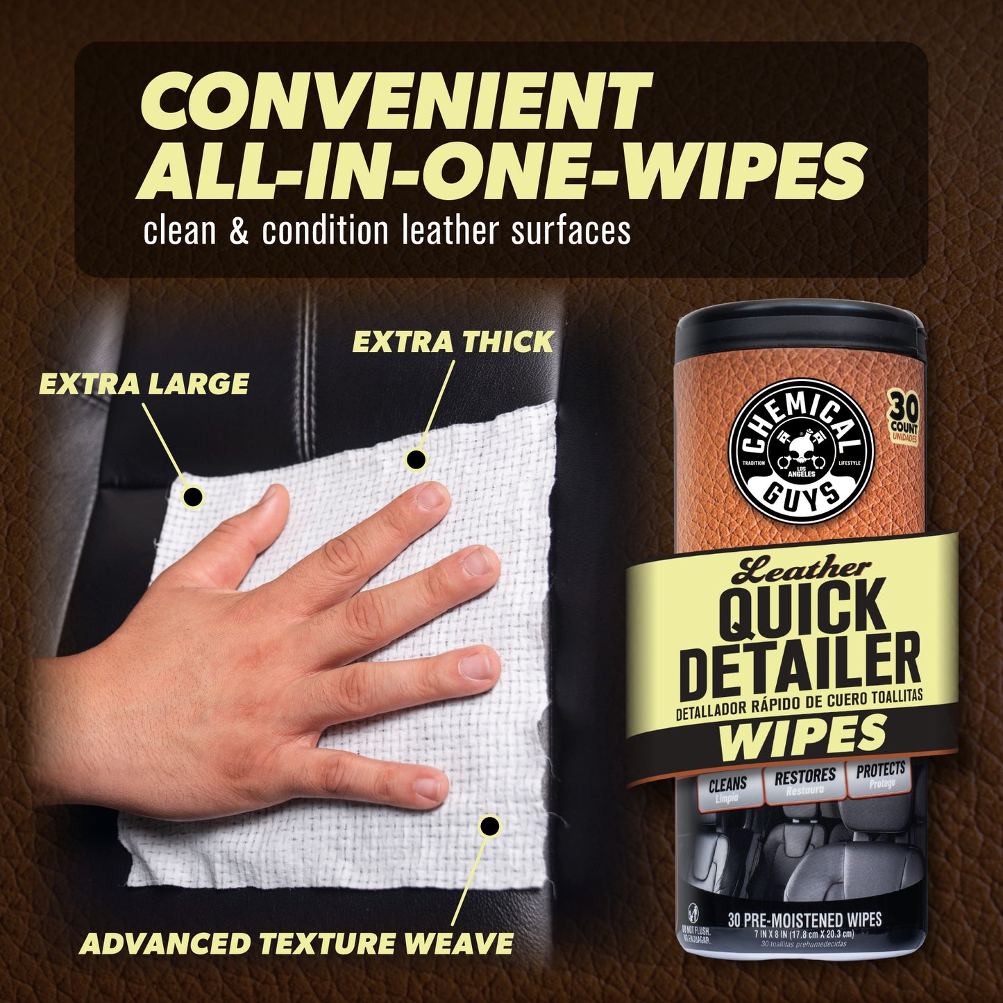 Leather Quick Detailer Canister Wipes