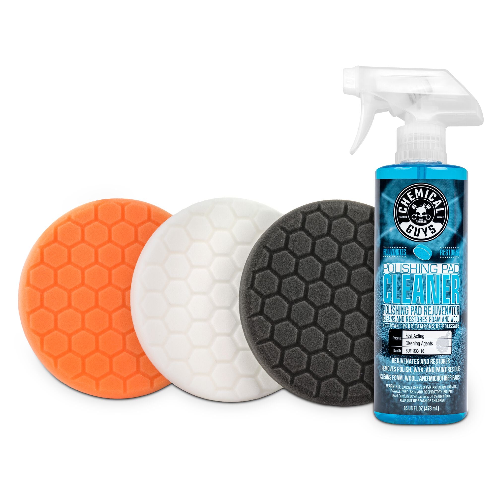 Car Buffing Pad Sampler Kit with Polishing Pad Cleaner | Chemical Guys